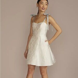 Short jacquard a-line dress with removable straps